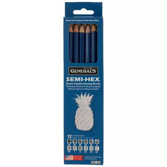 General's Semi-Hex Graphite Drawing Pencils - 12 Piece Set